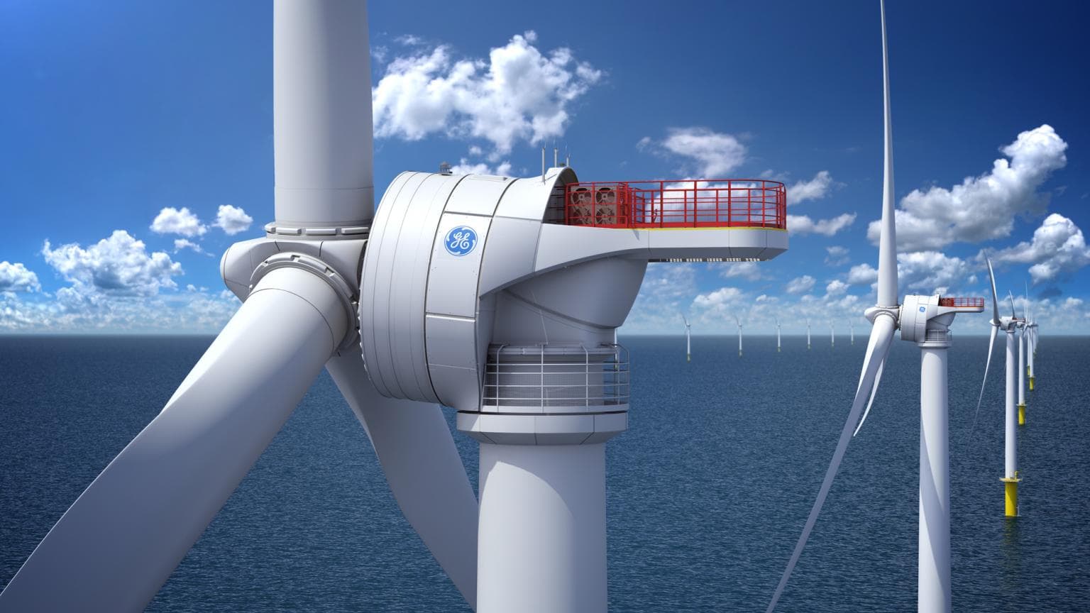 Éoliennes offshore alignées en mer